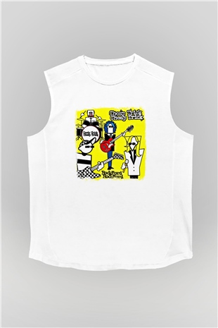 Cheap Trick Baskılı Unisex Beyaz Kolsuz Tişört