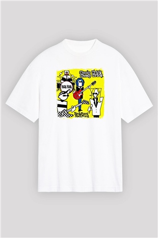 Cheap Trick Baskılı Unisex Beyaz Oversize Tişört