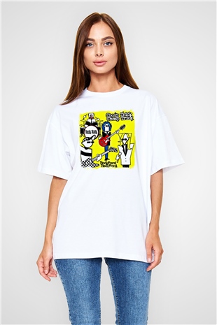 Cheap Trick Baskılı Unisex Beyaz Oversize Tişört