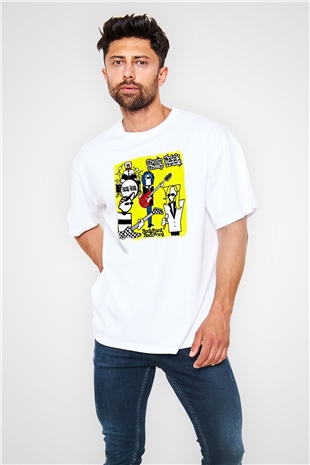 Cheap Trick Baskılı Unisex Beyaz Oversize Tişört