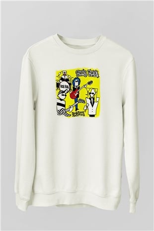 Cheap Trick Baskılı Unisex Beyaz Sweatshirt