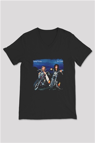 Cheap Trick Baskılı Unisex Siyah V Yaka Tişört