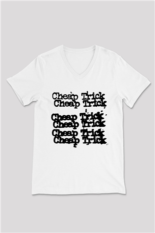Cheap Trick Beyaz Unisex V Yaka Tişört T-Shirt