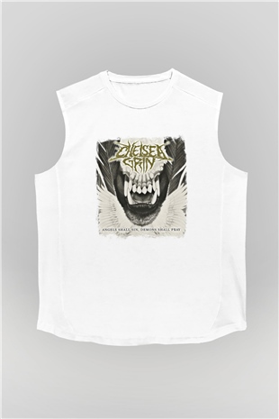 Chelsea Grin Baskılı Unisex Beyaz Kolsuz Tişört