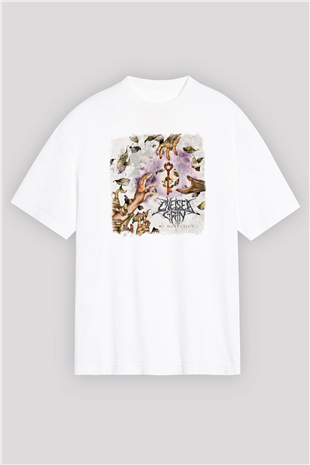 Chelsea Grin Baskılı Unisex Beyaz Oversize Tişört