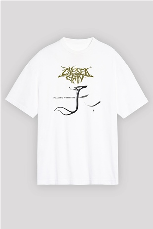 Chelsea Grin Baskılı Unisex Beyaz Oversize Tişört