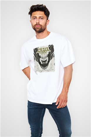 Chelsea Grin Baskılı Unisex Beyaz Oversize Tişört