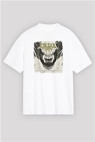 Chelsea Grin Baskılı Unisex Beyaz Oversize Tişört