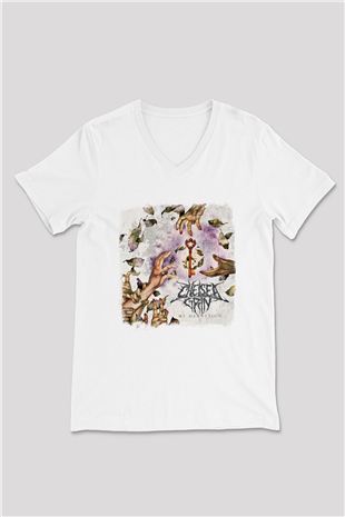 Chelsea Grin Baskılı Unisex Beyaz V Yaka Tişört