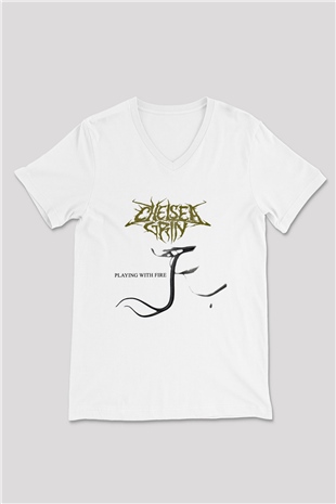 Chelsea Grin Baskılı Unisex Beyaz V Yaka Tişört