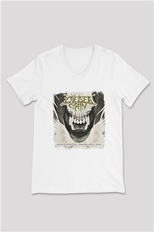 Chelsea Grin Baskılı Unisex Beyaz V Yaka Tişört