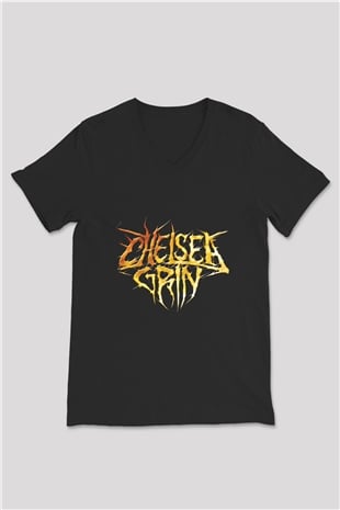 Chelsea Grin Baskılı Unisex Siyah V Yaka Tişört
