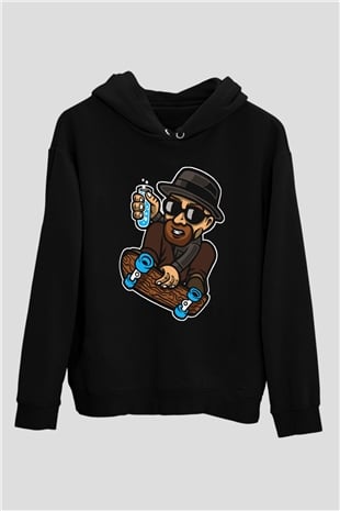 Chemical Board Baskılı Unisex Siyah Hoodie