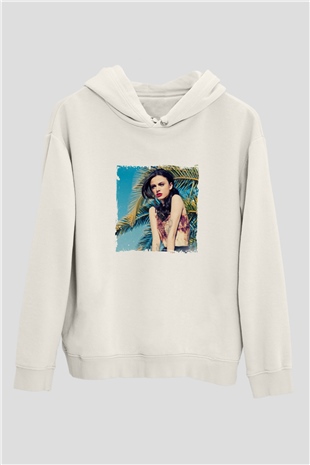 Cher Lloyd Baskılı Unisex Beyaz Kapüşonlu Sweatshirt