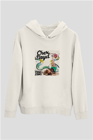 Cher Lloyd Baskılı Unisex Beyaz Kapüşonlu Sweatshirt