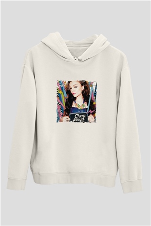 Cher Lloyd Baskılı Unisex Beyaz Kapüşonlu Sweatshirt