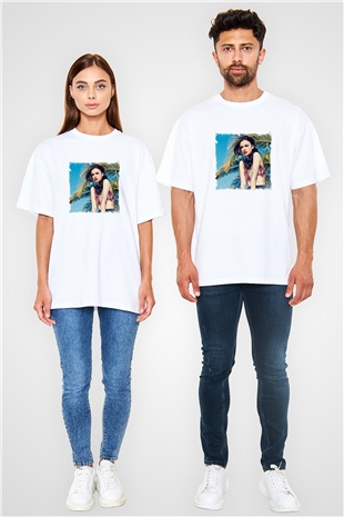 Cher Lloyd Baskılı Oversize Beyaz Tişört