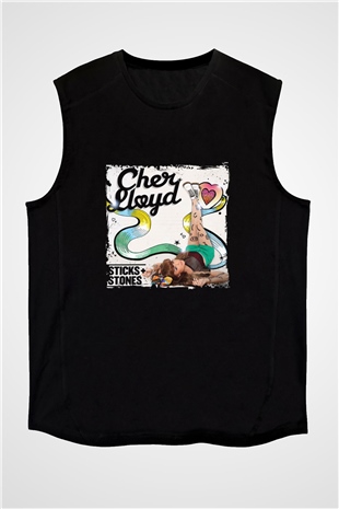 Cher Lloyd Baskılı Unisex Siyah Kolsuz Tişört