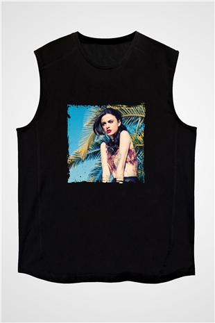 Cher Lloyd Baskılı Unisex Siyah Kolsuz Tişört