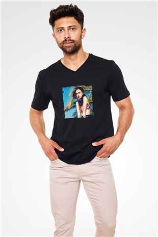 Cher Lloyd Baskılı Unisex Siyah V Yaka Tişört