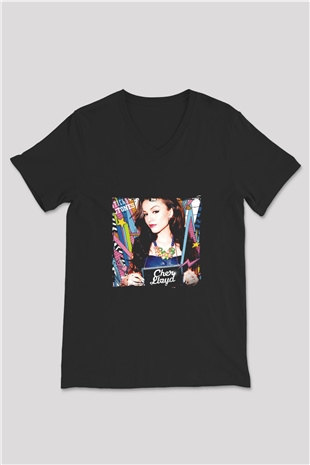Cher Lloyd Baskılı Unisex Siyah V Yaka Tişört