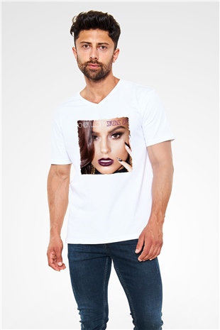 Cher Lloyd Beyaz Unisex V Yaka Tişört