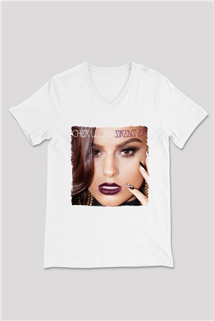 Cher Lloyd Beyaz Unisex V Yaka Tişört