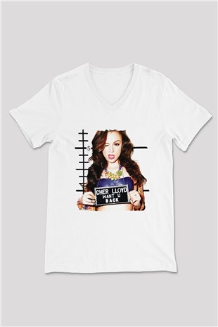 Cher Lloyd Beyaz Unisex V Yaka Tişört