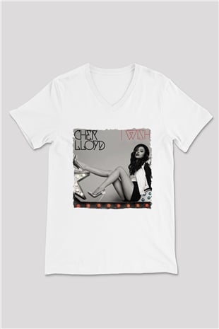 Cher Lloyd Beyaz Unisex V Yaka Tişört