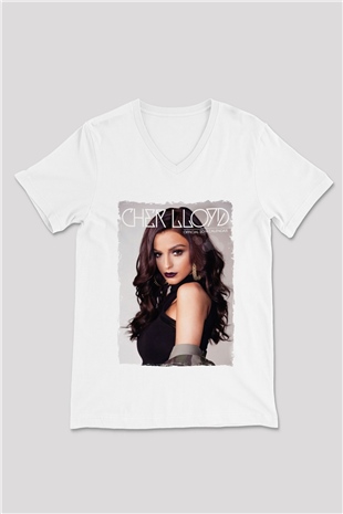 Cher Lloyd Beyaz Unisex V Yaka Tişört