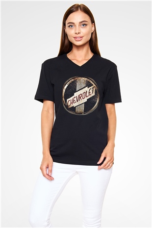 Chevrolet Siyah Unisex V Yaka Tişört T-Shirt