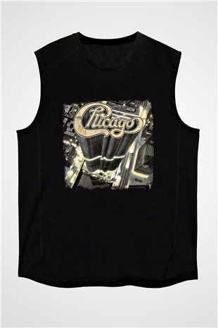 Chicago Baskılı Unisex Siyah Kolsuz Tişört
