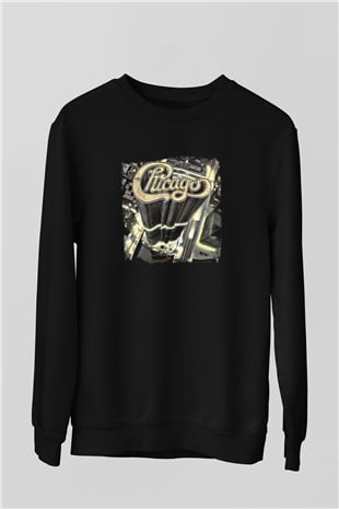 Chicago Baskılı Unisex Siyah Sweatshirt