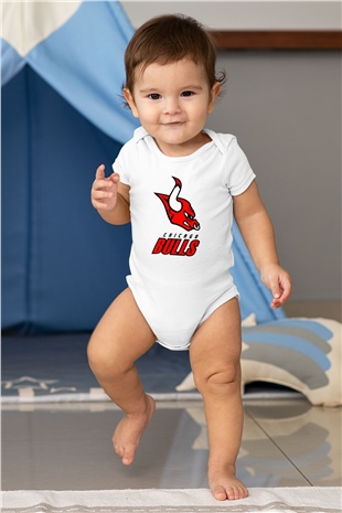 Chicago Bulls Baskılı Beyaz Unisex Bebek Body - Zıbın