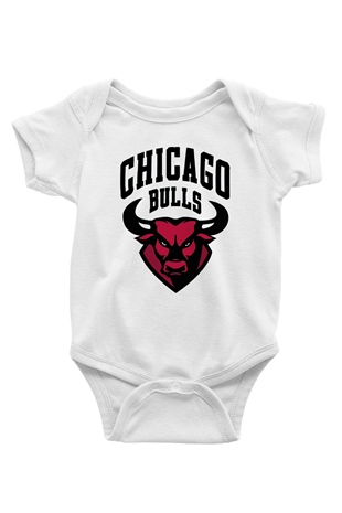 Chicago Bulls Baskılı Beyaz Unisex Bebek Body - Zıbın
