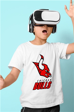 Chicago Bulls Baskılı Beyaz Unisex Çocuk Tişört