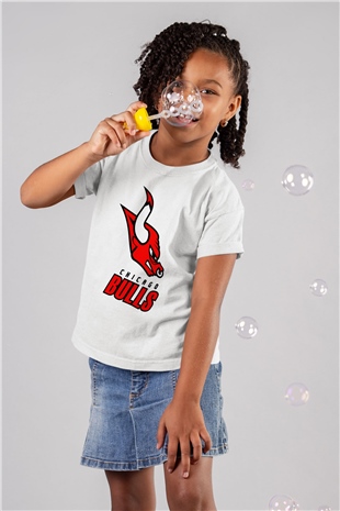 Chicago Bulls Baskılı Beyaz Unisex Çocuk Tişört