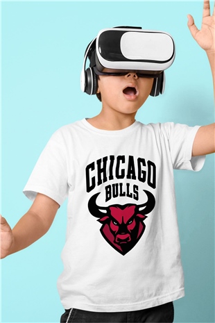 Chicago Bulls Baskılı Beyaz Unisex Çocuk Tişört