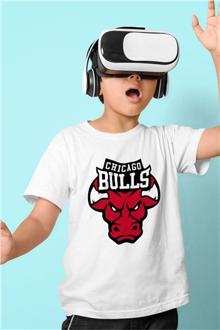 Chicago Bulls Baskılı Beyaz Unisex Çocuk Tişört