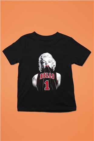 Chicago Bulls Baskılı Siyah Unisex Çocuk Tişört