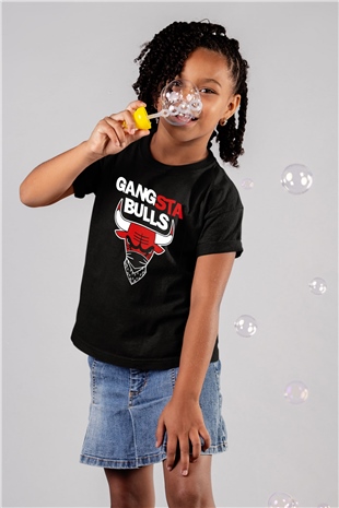 Chicago Bulls Baskılı Siyah Unisex Çocuk Tişört