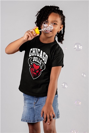 Chicago Bulls Baskılı Siyah Unisex Çocuk Tişört