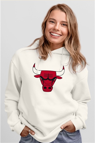 Chicago Bulls Beyaz Unisex Kapüşonlu Sweatshirt