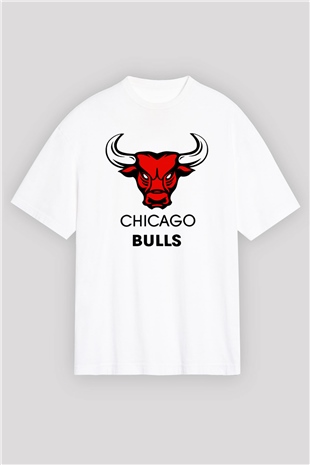 Chicago Bulls Beyaz Unisex Oversize Tişört T-Shirt