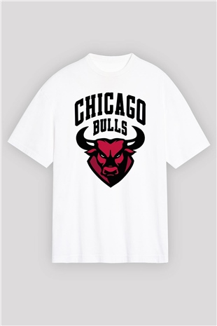 Chicago Bulls Beyaz Unisex Oversize Tişört T-Shirt