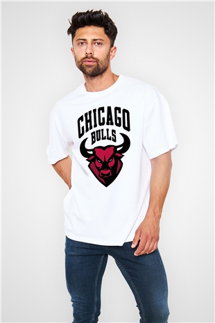 Chicago Bulls Beyaz Unisex Oversize Tişört T-Shirt