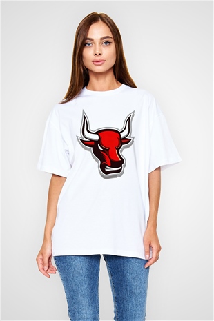 Chicago Bulls Beyaz Unisex Oversize Tişört T-Shirt