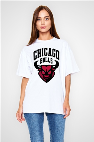 Chicago Bulls Beyaz Unisex Oversize Tişört T-Shirt