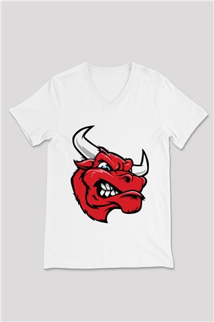 Chicago Bulls Beyaz Unisex V Yaka Tişört