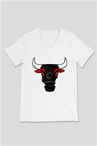 Chicago Bulls Beyaz Unisex V Yaka Tişört T-Shirt